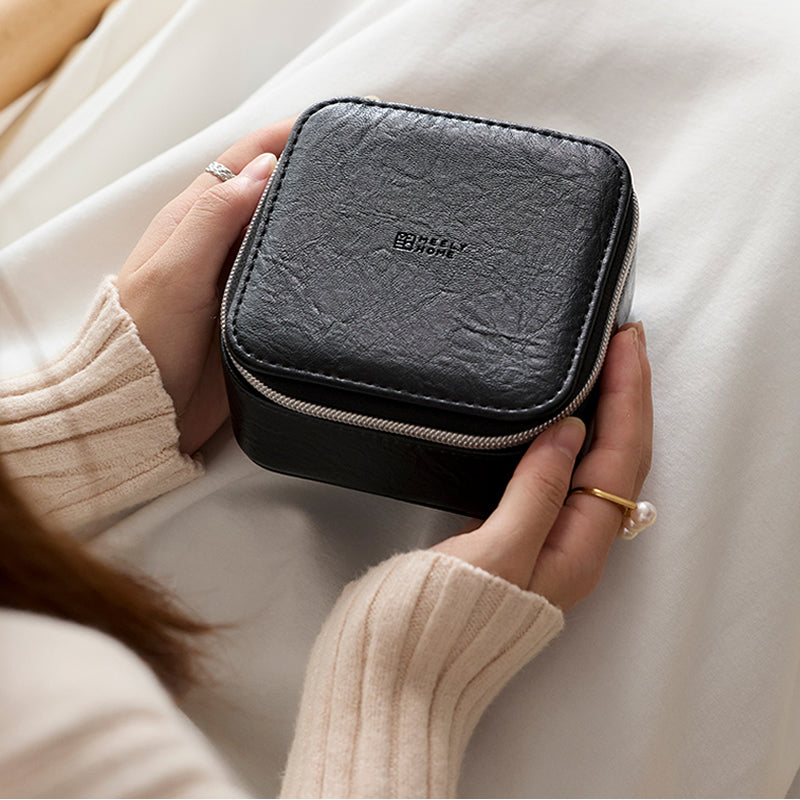 Premium Black & Silver Jewelry Storage Box, Elegant Portable Travel Case for Accessories