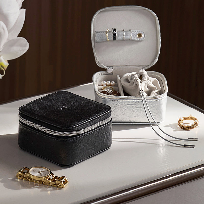 Premium Black & Silver Jewelry Storage Box, Elegant Portable Travel Case for Accessories