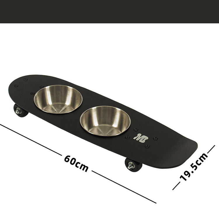 Skateboard Design Stainless Steel Pet Bowl - Large Mouth Durable Cat/Dog Bowl