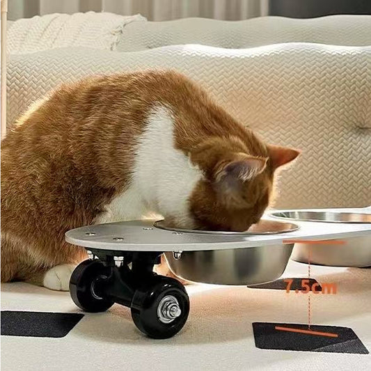 Skateboard Design Stainless Steel Pet Bowl - Large Mouth Durable Cat/Dog Bowl