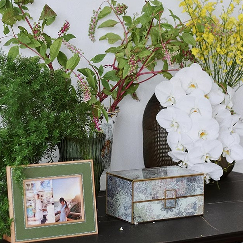 Vintage Double-Layer Jewelry Box, Silk Scarf Art Antique Organizer