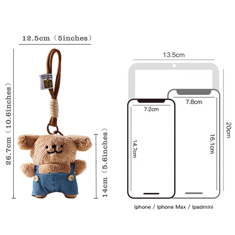 Cute Denim Overalls Dog Plush Keychain
