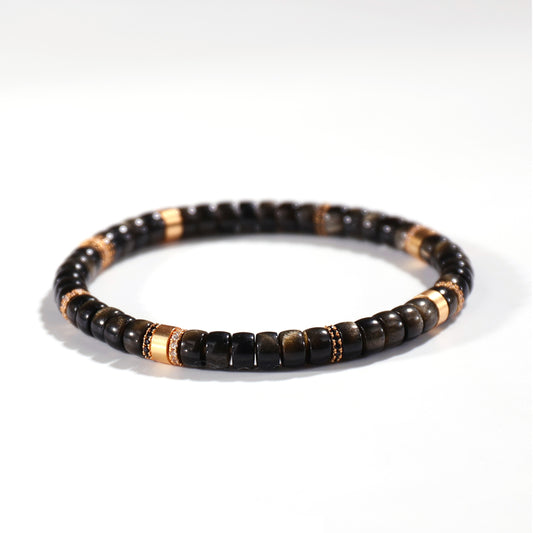 Unisex Black & Gold Sheen Obsidian Straight-Cut Healing Crystal Bracelet